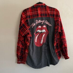 Upcycled Rolling Stone Rocker Tee Flannel - Size L